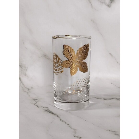 Vintage Libbey Gold Maple Leafe Etched Clear Glass Juice TumblerGold Rim MCM - Picture 1 of 6